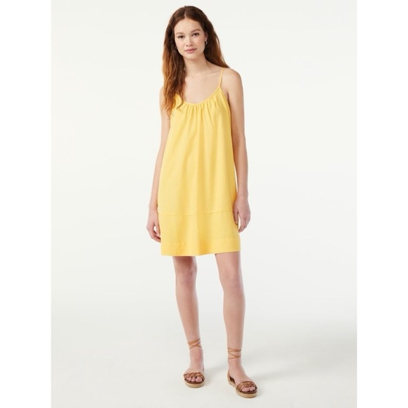 Free assembly yellow linen blend sleeveless swing dress XL - Picture 1 of 6